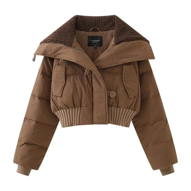 Brown jacket with knitted collar on a white background