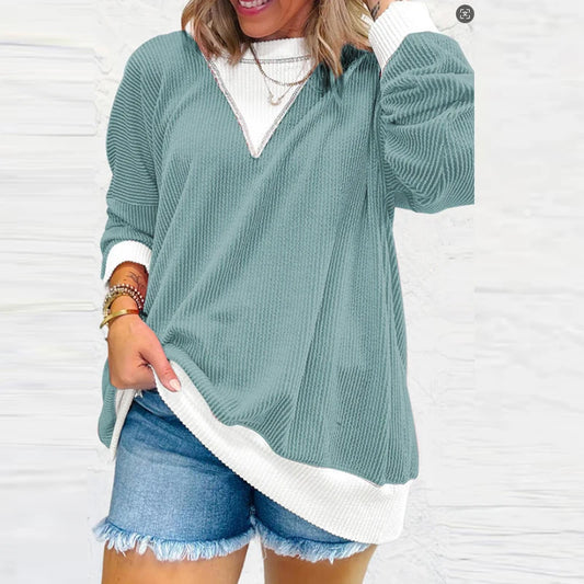 Autumn Winter O Neck Long Sleeve Sweatshirt Women Casual Patchwork Color Pullover Shirt Women Fashion BLouses