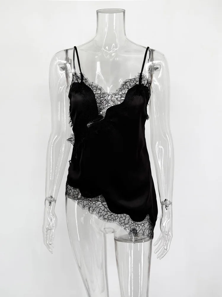 Black lace lingerie set on a transparent mannequin against a white background