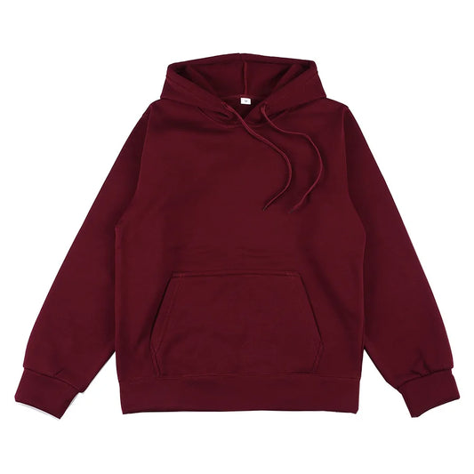 Evlira Unisex Maroon Hooded Sweatshirt - Solid Color Pullover with Front Pocket