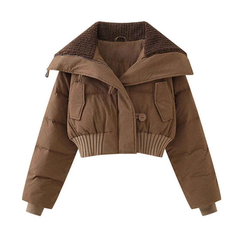 Brown jacket with knitted collar on a white background