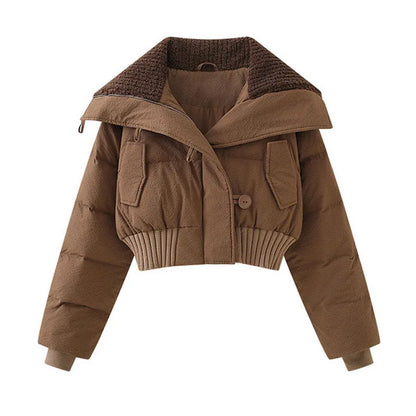 Brown jacket with knitted collar on a white background