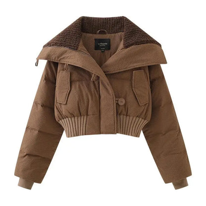 Brown jacket with knitted collar on a white background