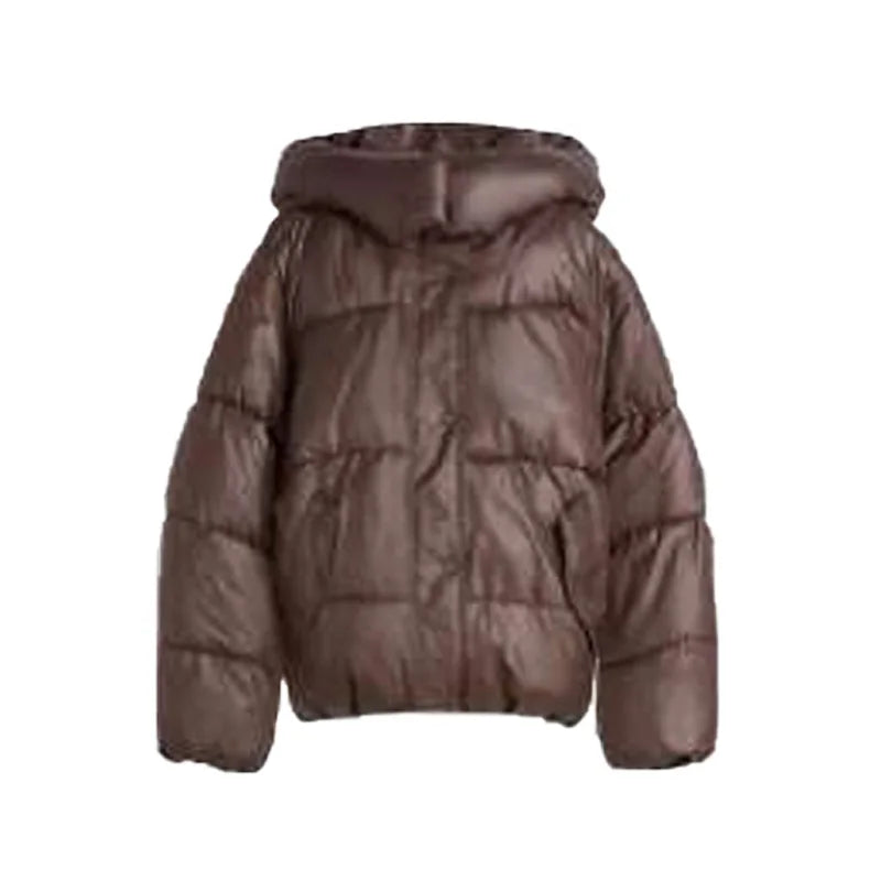 Brown puffer jacket on a white background
