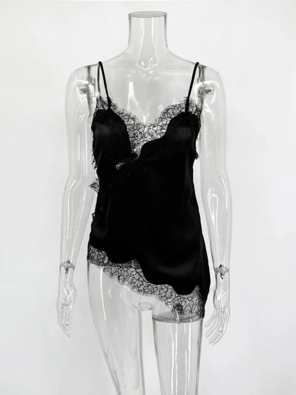 Black lace lingerie set on a transparent mannequin against a white background