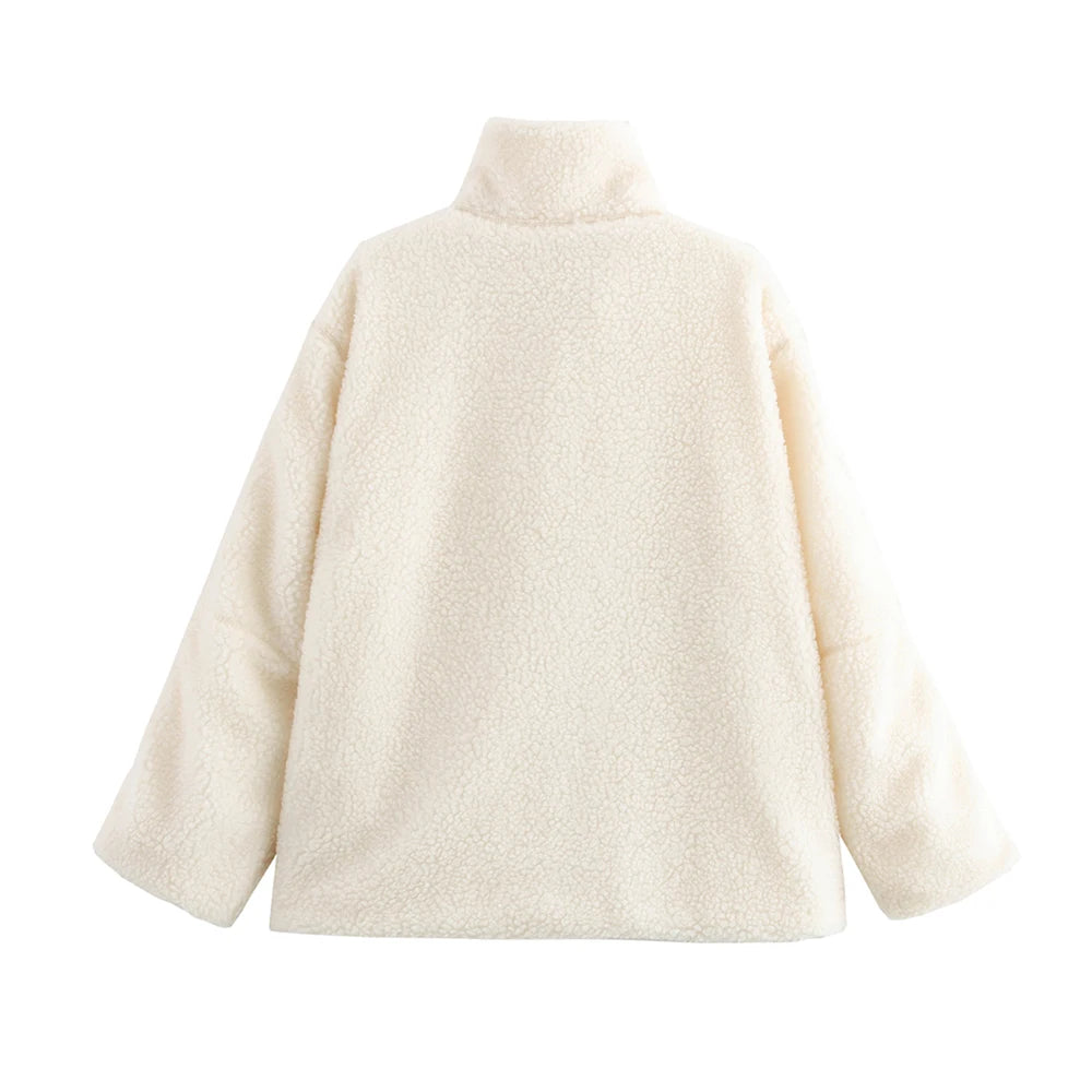 Beige fleece jacket on a white background