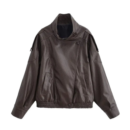 Brown leather jacket on a white background