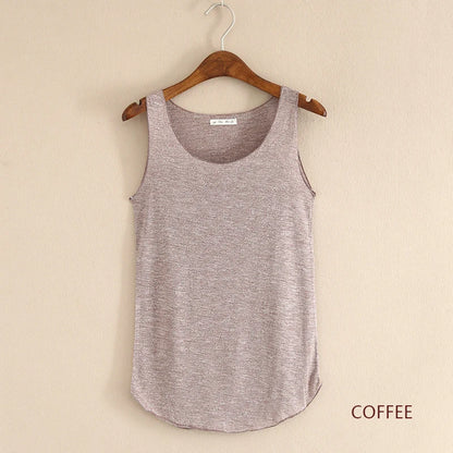 Gray tank top on a hanger against a beige background with 'COFFEE' label.