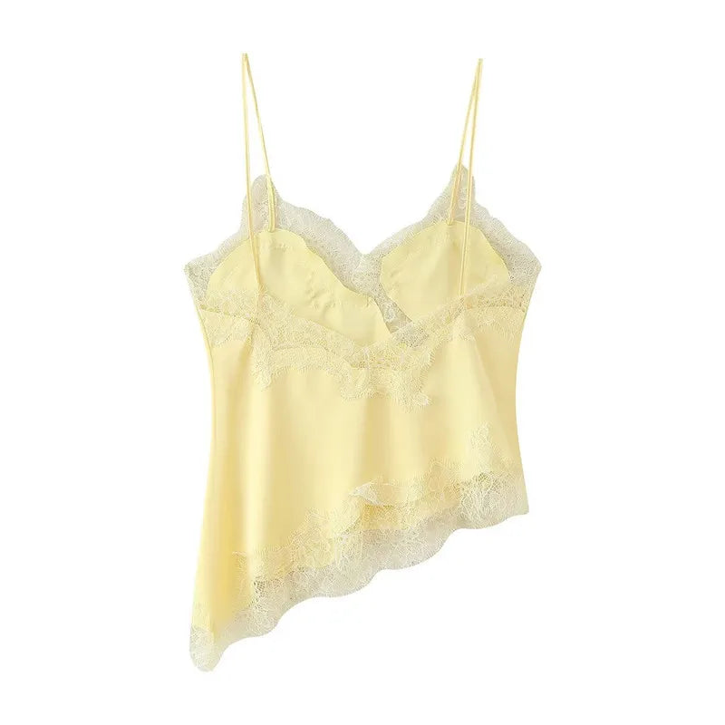 Yellow lace camisole on a white background