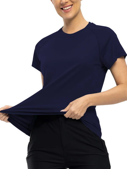 Person wearing a navy blue athletic outfit on a white background