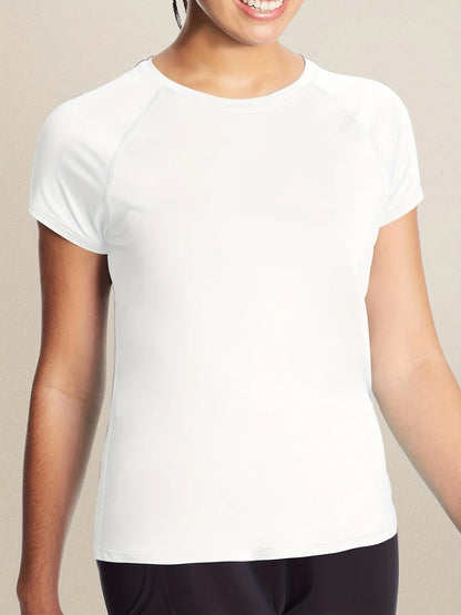 Person wearing a plain white t-shirt against a neutral background