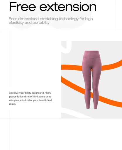 Pink leggings with text about free extension technology on a white background