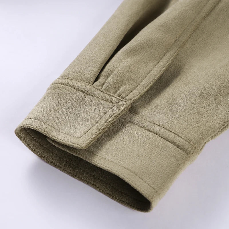 Fashion Suede Solid Coats Women Stand Neck Full Sleeve Zipper Pocket Jackets 2025 Autumn Winter New Female Moto Style Outerwear