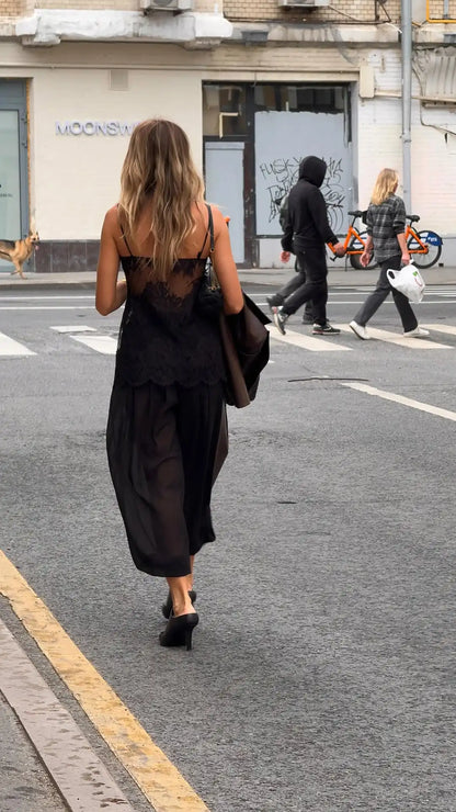 Lady Lace Patchwork Sling Top Sexy Sleeveless Off-shoulder Single Breasted See Through Blouse Women Chic Vacation Party Tops