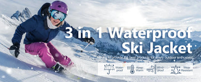 TACVASEN 3 in 1 Fleece Lining Jackets Women's Winter Ski Snowboard Jackets Hooded Coats Windproof Water Resistance Hiking Parka