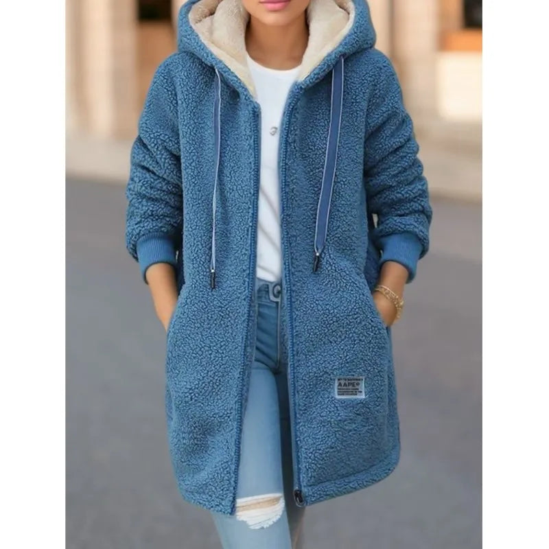 Women's Hooded Top  Winter Coat Thickened Fleece-lined Sweatshirt Carِdigan Winter Trendy New Style Lamb Wool Jacket Ladies