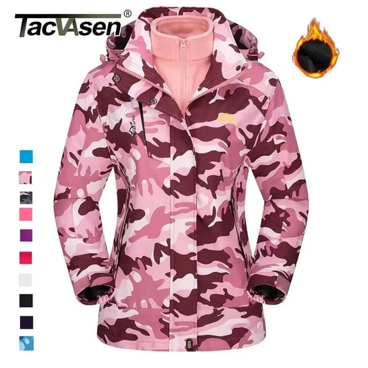 TACVASEN 3 in 1 Fleece Lining Jackets Women's Winter Ski Snowboard Jackets Hooded Coats Windproof Water Resistance Hiking Parka