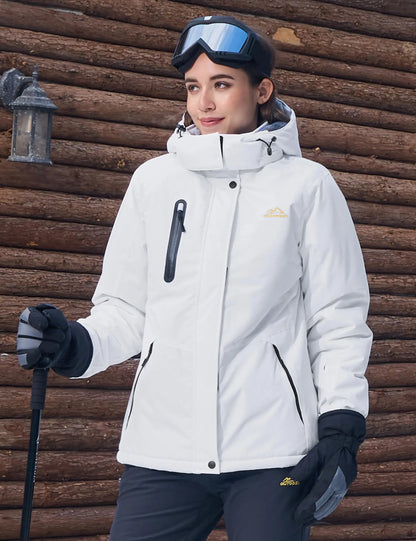 TACVASEN Womens Winter Thermal Jackets Warm Fleece Lined Waterproof Jacktes Snow Ski Hood Coat Mountain Snowboarding Windbreaker