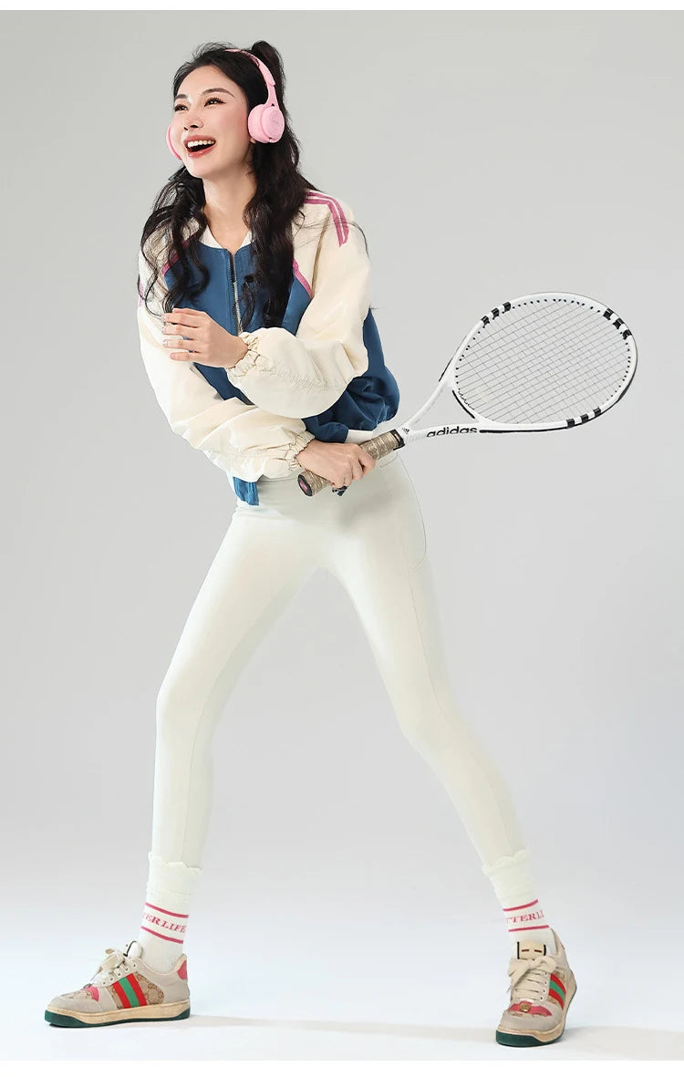 BIVIGAOS Autumn Winter Fleece Pocket Sharkskin Leggings Women High Waist Tight-Fit Velvet Thickened Warm Sports Running Leggings