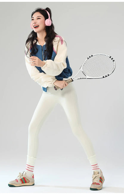 BIVIGAOS Autumn Winter Fleece Pocket Sharkskin Leggings Women High Waist Tight-Fit Velvet Thickened Warm Sports Running Leggings