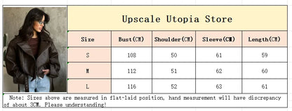 Casual Dark Red  Zipper Leather Short Jackets Women Long Sleeve Lace Up Lapel Loose Button Coat Lady Daily High Street Wear 2025