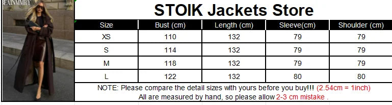 Measurement chart for STOIK Jackets Store with jacket dimensions listed.