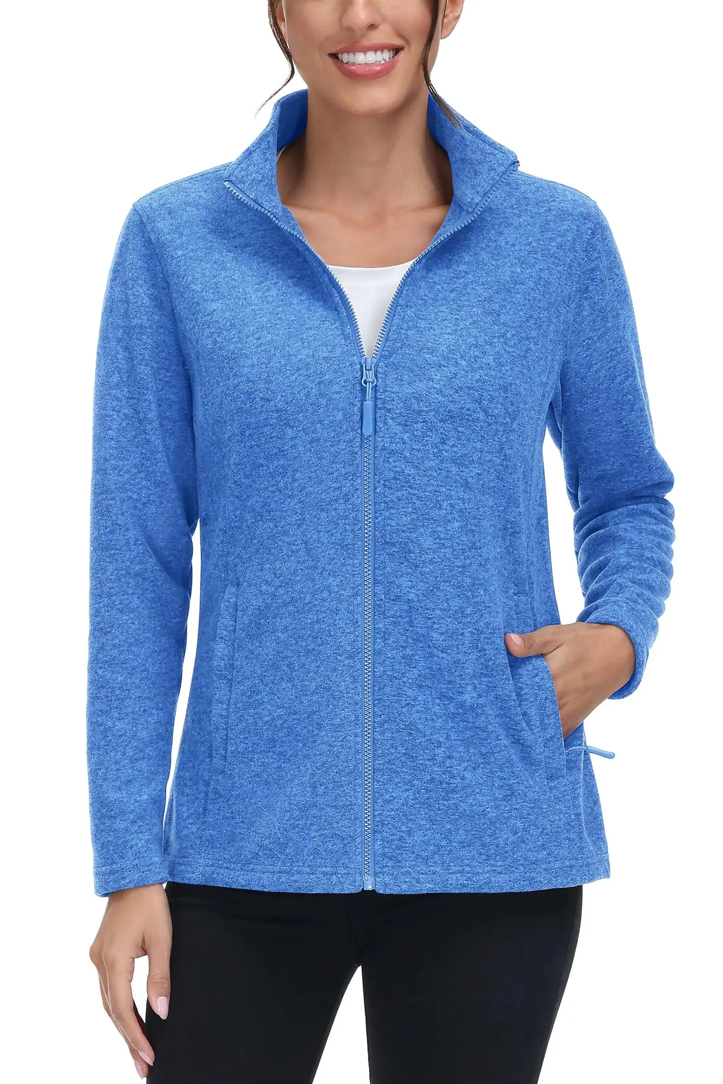 TACVASEN Spring/Autumn Lightweight Full Zip Fleece Jackets Womens Turtleneck Sweater Sports Warm Sweatshirts Thermal Casual Tops