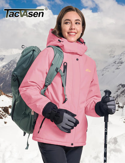 TACVASEN Womens Winter Thermal Jackets Warm Fleece Lined Waterproof Jacktes Snow Ski Hood Coat Mountain Snowboarding Windbreaker