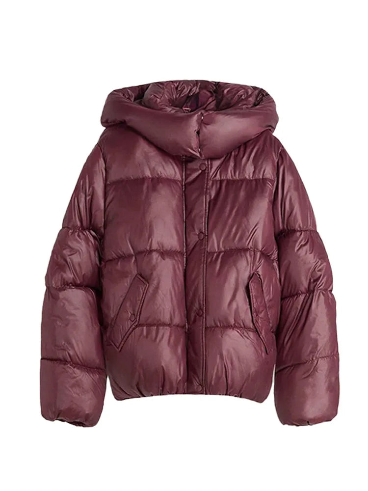Maroon puffer jacket on a white background