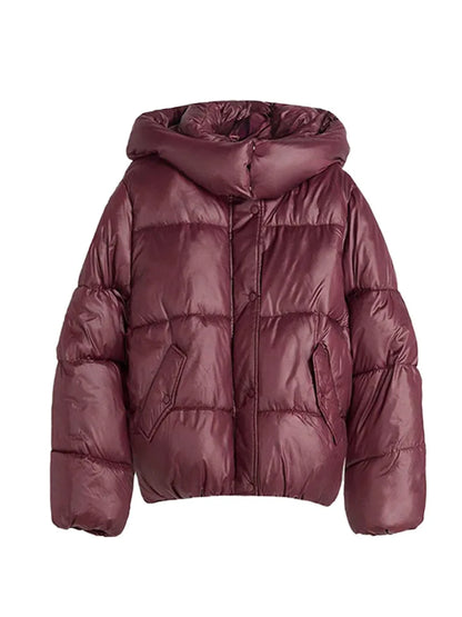 Maroon puffer jacket on a white background
