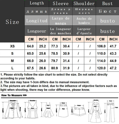Size chart for clothing measurements in centimeters and inches