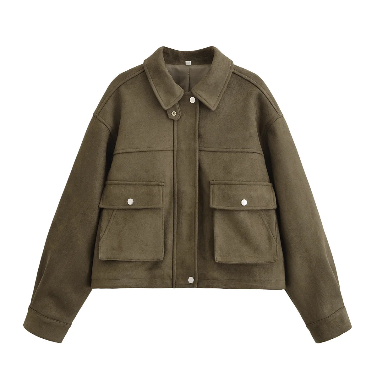 YENKYE Women Front Patch Pockets Faux Leather Bomber Jacket Long Sleeve Zipper Autumn Winter Coat 2025 Loose Outerwear