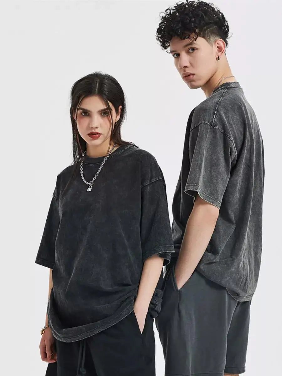 100% Cotton Washed T Shirt Street Solid O Neck Short Sleeve Oversized Tee Blouse New High Quality Men Women Casual Loose Tops