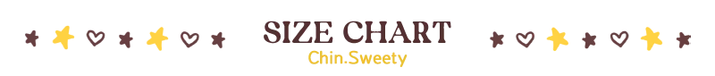 Size chart with decorative elements and brand name 'Chin.Sweety' at the bottom.