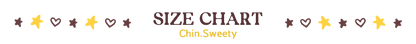 Size chart with decorative elements and brand name 'Chin.Sweety' at the bottom.