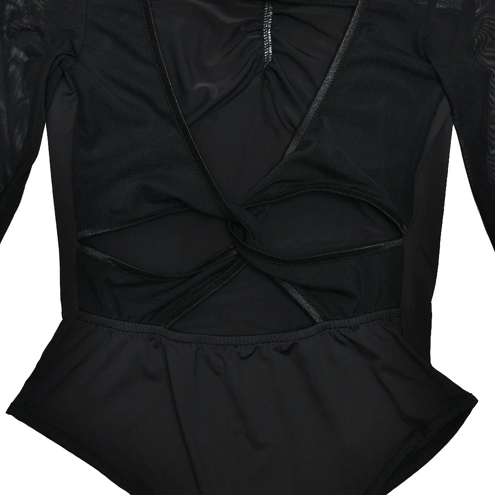 JULISSA MO Patchwork Sexy V-neck Sheer Mesh Women Bodysuit White Backless Long Sleeve Bodycon Autumn Elegant Party Clubwear 2025