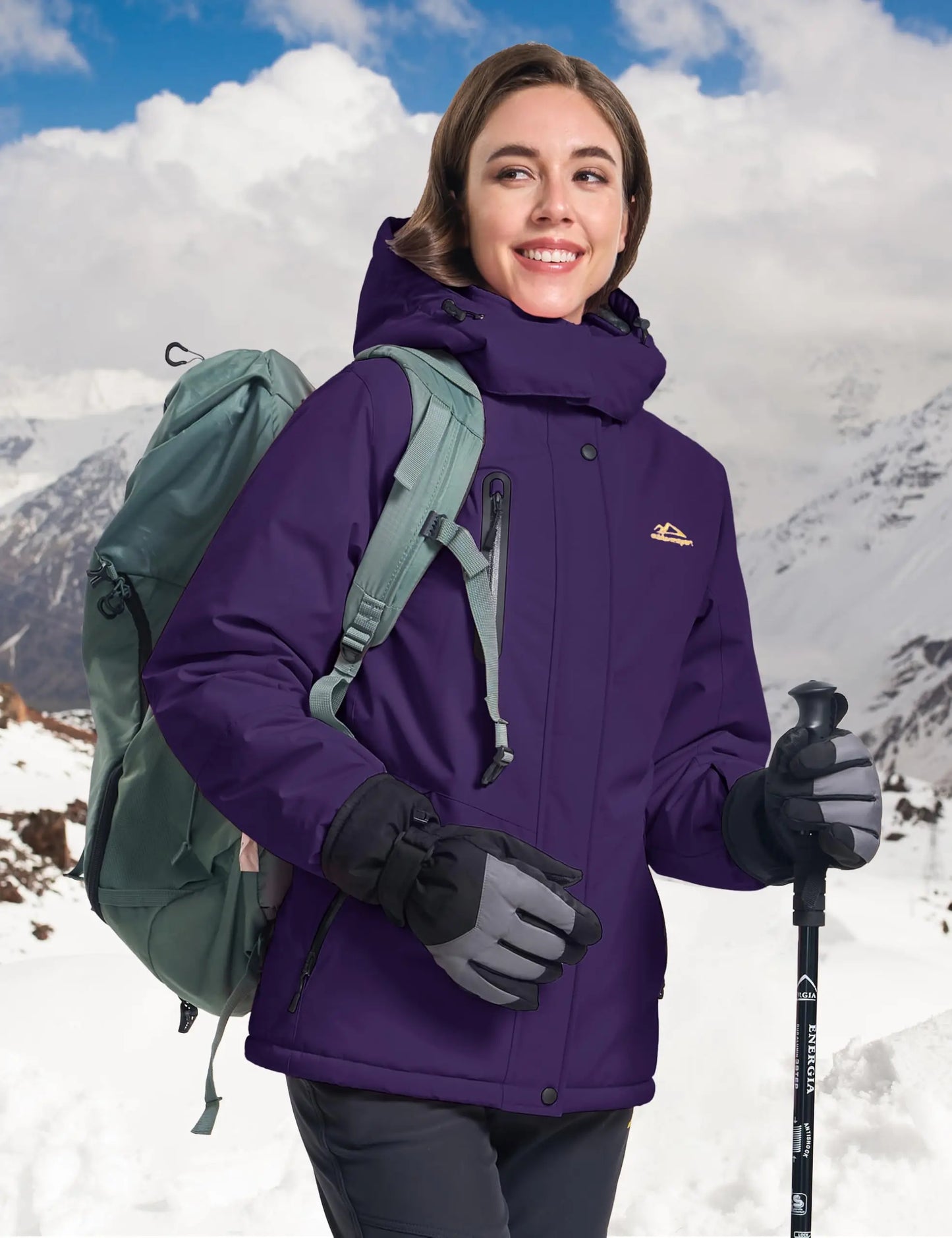 TACVASEN Womens Winter Thermal Jackets Warm Fleece Lined Waterproof Jacktes Snow Ski Hood Coat Mountain Snowboarding Windbreaker