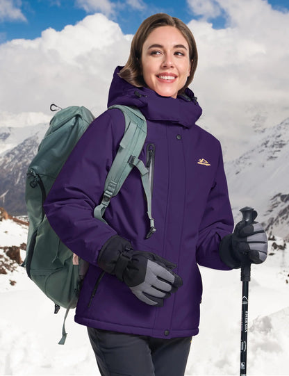 TACVASEN Womens Winter Thermal Jackets Warm Fleece Lined Waterproof Jacktes Snow Ski Hood Coat Mountain Snowboarding Windbreaker