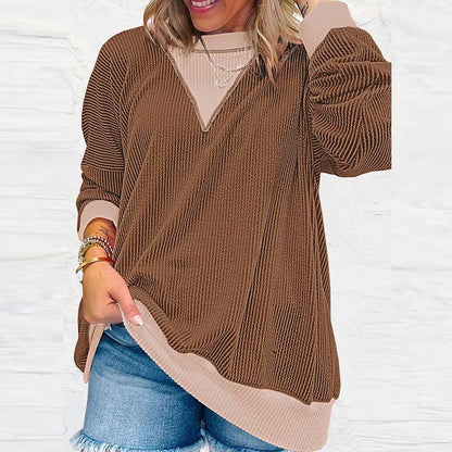 Autumn Winter O Neck Long Sleeve Sweatshirt Women Casual Patchwork Color Pullover Shirt Women Fashion BLouses