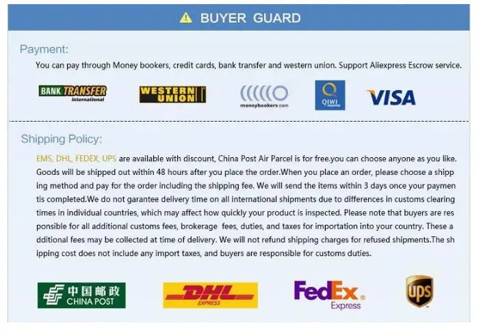 Screen displaying payment and shipping options with various logos on a blue and white background