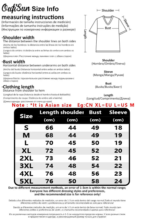 Size chart for shirts with measurement details and a sample shirt diagram.