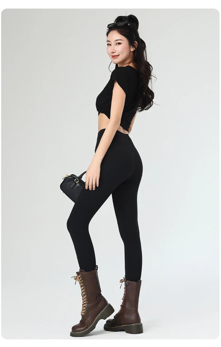 BIVIGAOS Autumn Winter Fleece Pocket Sharkskin Leggings Women High Waist Tight-Fit Velvet Thickened Warm Sports Running Leggings