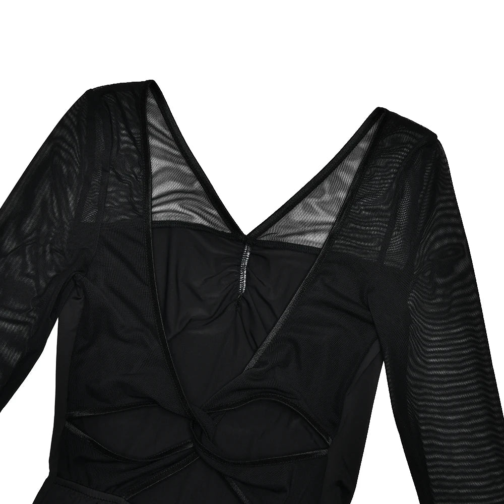 JULISSA MO Patchwork Sexy V-neck Sheer Mesh Women Bodysuit White Backless Long Sleeve Bodycon Autumn Elegant Party Clubwear 2025