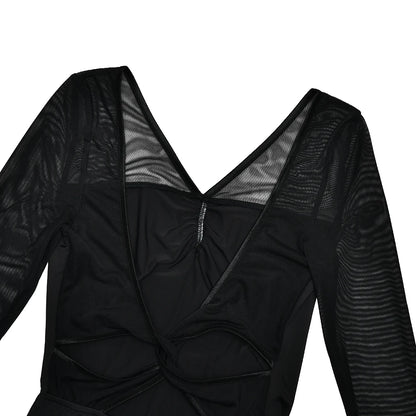 JULISSA MO Patchwork Sexy V-neck Sheer Mesh Women Bodysuit White Backless Long Sleeve Bodycon Autumn Elegant Party Clubwear 2025