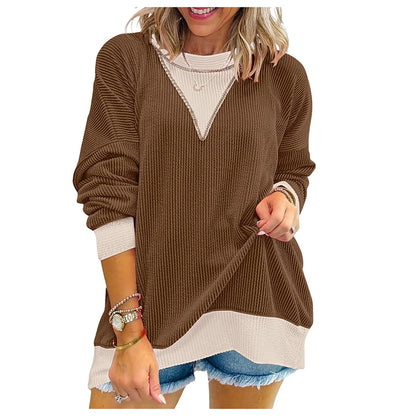 Autumn Winter O Neck Long Sleeve Sweatshirt Women Casual Patchwork Color Pullover Shirt Women Fashion BLouses