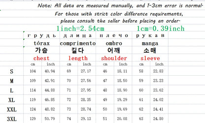 Measurement chart for clothing sizes with conversions between inches and centimeters.