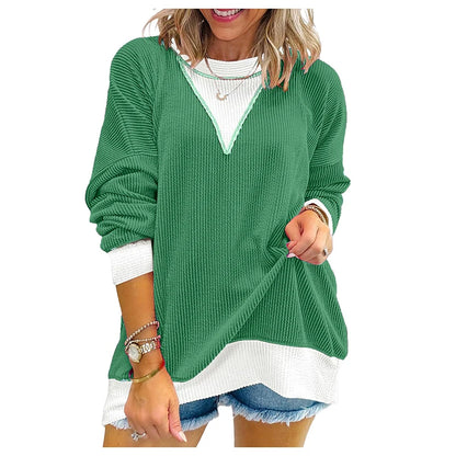 Autumn Winter O Neck Long Sleeve Sweatshirt Women Casual Patchwork Color Pullover Shirt Women Fashion BLouses