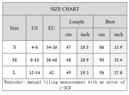 Size chart for clothing with measurements in centimeters and inches.