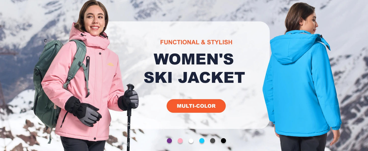 TACVASEN Womens Winter Thermal Jackets Warm Fleece Lined Waterproof Jacktes Snow Ski Hood Coat Mountain Snowboarding Windbreaker