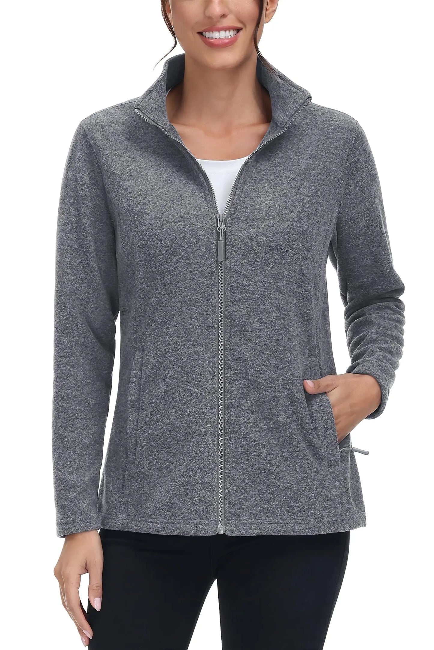 TACVASEN Spring/Autumn Lightweight Full Zip Fleece Jackets Womens Turtleneck Sweater Sports Warm Sweatshirts Thermal Casual Tops